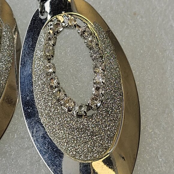 Silver Tone Drop Oval Earrings - Picture 8 of 12